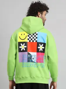 GRIFFEL Men Graphic Printed Hood Fleece Pullover Sweatshirt