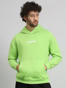 GRIFFEL Men Typography Printed Hood Fleece Pullover Sweatshirt