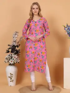 Tulip Eden Women Floral Printed Cotton V-Neck Kurta