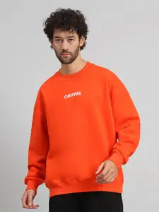 GRIFFEL Men Typography Printed Round Neck Fleece Pullover Sweatshirt