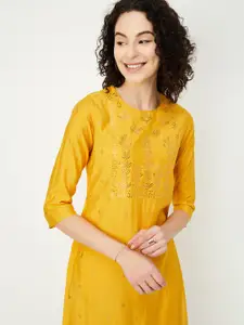 max Ethnic Motifs Mukaish Work Round Neck Straight Kurta