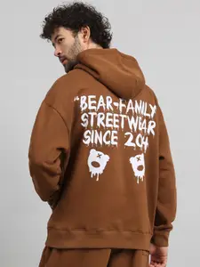 GRIFFEL Men Typography Printed Hood Fleece Pullover Sweatshirt