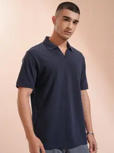 HIGHLANDER Men Solid Polo Collar Cotton Relaxed Fit T-shirt