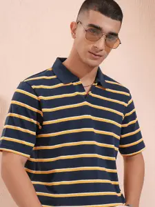 HIGHLANDER Men Striped Polo Collar Relaxed Fit T-shirt
