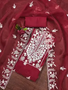 Maroosh Floral Embroidered Thread Work Organza Unstitched Dress Material