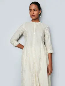 max Geometric Woven Design Panelled Mandarin Collar Sequinned A-Line Kurta