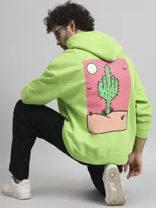 GRIFFEL Men Graphic Printed Hood Fleece Pullover Sweatshirt