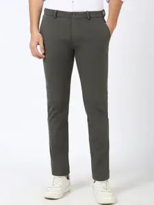 Peter England Men Solid Mid-Rise Super Slim Fit Cotton Trousers