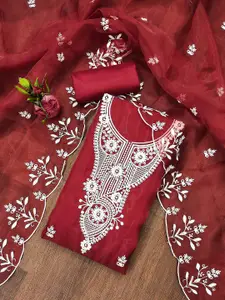 Maroosh Floral Embroidered Thread Work Organza Unstitched Dress Material