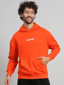 GRIFFEL Men Typography Printed Hood Fleece Pullover Sweatshirt