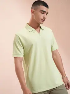 HIGHLANDER Men Solid Polo Collar Cotton Relaxed Fit T-shirt