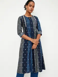 max Women Geometric Printed Keyhole Neck Thread Work Kurta