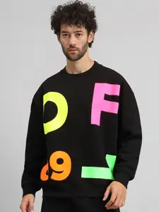 GRIFFEL Men Alphanumeric Printed Round Neck Fleece Pullover Sweatshirt
