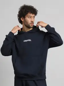 GRIFFEL Men Typography Printed Hood Fleece Pullover Sweatshirt