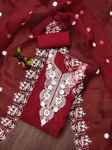 Maroosh Floral Embroidered Thread Work Organza Unstitched Dress Material