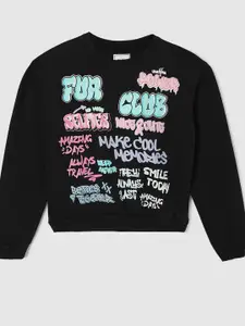 max Girls Typography Printed Pullover Ribbed Sweatshirt