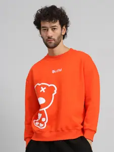 GRIFFEL Men Graphic Printed Round Neck Fleece Pullover Sweatshirt