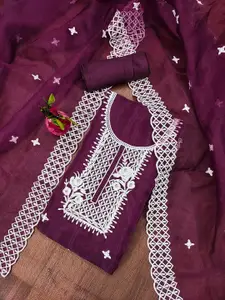 Maroosh Floral Embroidered Thread Work Organza Unstitched Dress Material