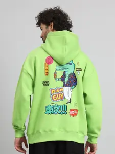 GRIFFEL Men Graphic Printed Hood Fleece Pullover Sweatshirt