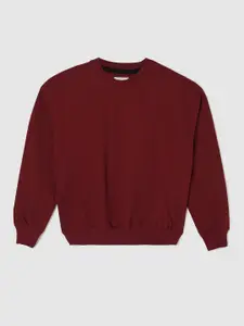 max Boys Solid Pullover Cotton Ribbed Sweatshirt