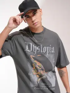 HIGHLANDER Men Graphic Printed Round Neck Cotton Oversized T-shirt