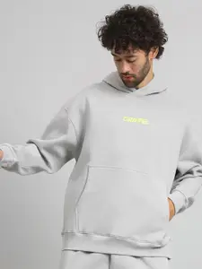 GRIFFEL Men Typography Printed Hood Fleece Pullover Sweatshirt