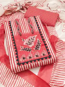 Peachmode Women Printed Pure Cotton Embellished Embroidered Unstitched Dress Material