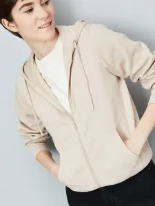 max Women Solid Front Open Hooded Sweatshirt