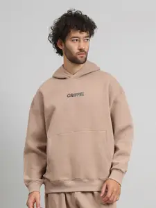 GRIFFEL Men Typography Printed Hood Fleece Pullover Sweatshirt