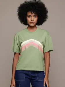 The Roadster Lifestyle Co. Striped Drop-Shoulder Sleeves Oversized T-shirt