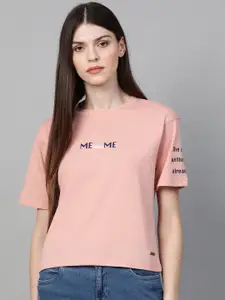 Roadster Women Pink Printed Detail Round Neck T-shirt