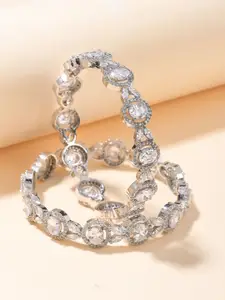 Designbox Set Of 2 Silver Plated CZ Stone Studded Bangles