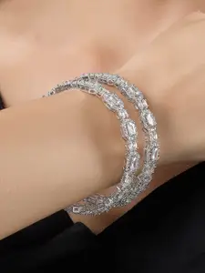 KARATCART Set Of 2 Silver -Plated AD-Studded Bangles