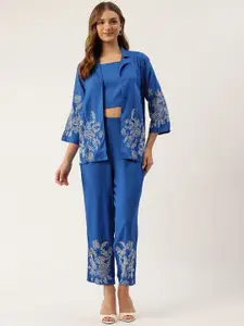 AUTUMN LANE Women Embroidred Top & Jacket With Trousers Pure Cotton Co-Ords