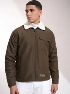 HIGHLANDER Men Spread Collar Solid Casual Bomber Jacket