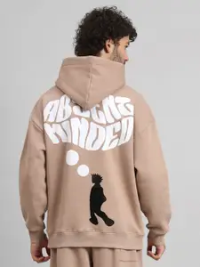 GRIFFEL Men Typography Printed Hood Fleece Pullover Sweatshirt