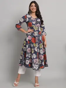 Anouk Floral Printed Pleated Pure Cotton A-line Kurta