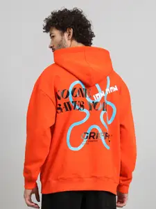 GRIFFEL Men Typography Printed Hood Fleece Pullover Sweatshirt
