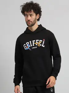 GRIFFEL Men Graphic Printed Hood Fleece Pullover Sweatshirt