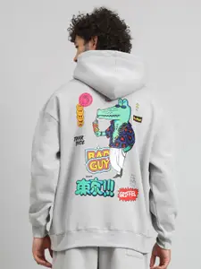 GRIFFEL Men Graphic Printed Hood Fleece Pullover Sweatshirt
