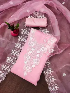 Maroosh Floral Embroidered Thread Work Organza Unstitched Dress Material