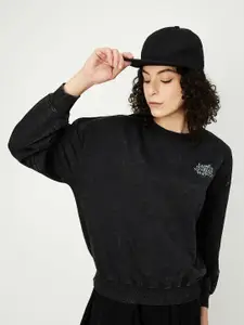 max Women Typography Printed Round Neck Cotton Pullover Sweatshirt