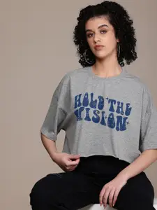 The Roadster Life Co. Typography Printed Drop-Shoulder Sleeves Oversized T-shirt