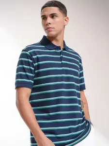 HIGHLANDER Men Striped Polo Collar Relaxed Fit T-shirt