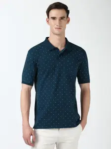Peter England Men Geometric Printed Polo Collar Cotton T-shirt
