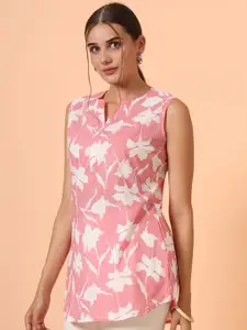 ARAVALII Women Pure Cotton Floral Printed Sleeveless Kurti