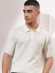 HIGHLANDER Men Self Design Polo Collar Cotton Relaxed Fit T-shirt