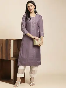 RATAN Embroidered Thread Work Round Neck Straight Kurta