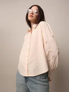 ONLY Women Spread Collar Textured Cotton Casual Shirt