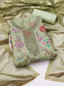 Ishin Floral Embroidered Beads and Stones Organza Unstitched Dress Material